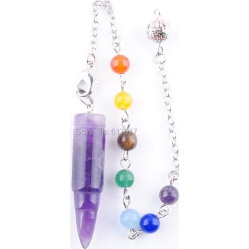 RONGZUAN Free Shipping Natural Amethysts Gem Stone Beads Pendant Rainbow 7 Chakra Chain 1PCS Jewelry TN3536
