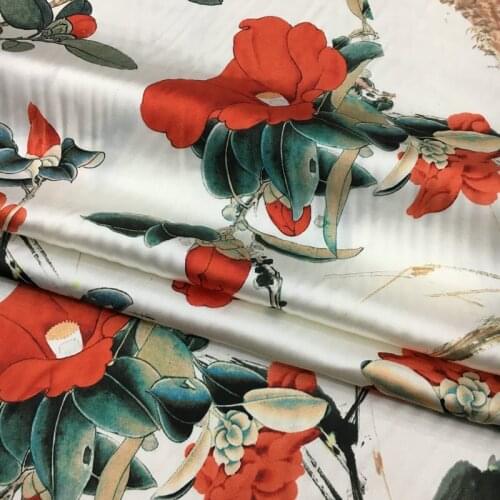 Vine flower printing white stretch digital printing natural mulberry silk haute couture fabric for dress diy sewing material