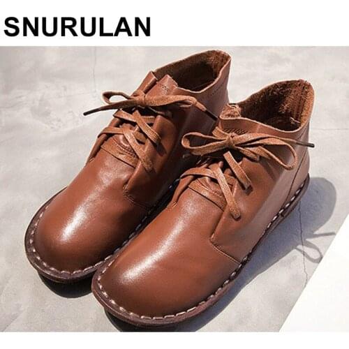 SNURULAN 2018 new ladies leather Womens shoes size (36-40) warm hot leisure series low cylinder head Female Women bootsE486
