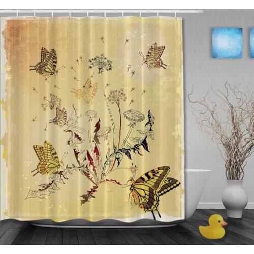 Custom Wedding Decorations Shower Curtains Butterflies Dancing Around Dandelion Waterproof Fabric Bathroom Curtain With Hooks