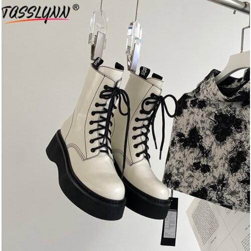 TASSLYNN 2022 Punk Shoe for Women Genuine Leather Martin Boots Square Heel Winter Round Toe Women Platform Boots Gothic Shoes