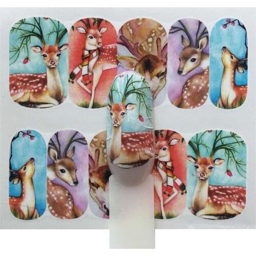 Nail Decoration for Manicure Watermark Nail Sticker Sika Deer Designs Transfer Elk Pattern Water Decal Nail Art A18