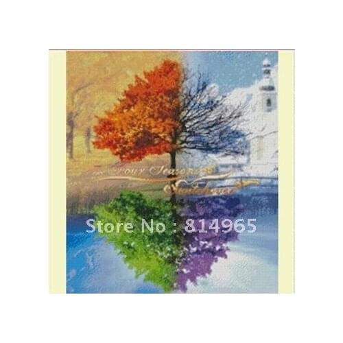 Embroidery 3 Pieces (1 lot=3 pieces) FreeShipping Best Luxurious Classical Four Season Tree Cross Stitch