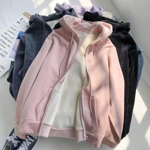 Solid Harajuku Imitation lambswool Soft Warm winter Casual Street Loose Oversized hoodie Zipper Y2K Women sweetshirts grunge Top