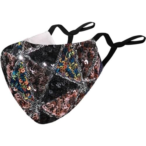 Luxury Women Sequin Mask For Face Reusable Bling Fabric Cloth Mask For Adult Party Decoration Facemask Masques