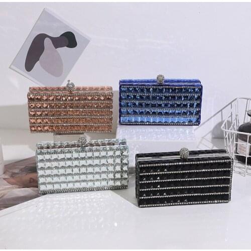 Bags for Woman Glass Rhinestone Clutch Purse Luxury Ladies Purse Fashion Women Square Shape Gemstone Handbags Cocktail Bag