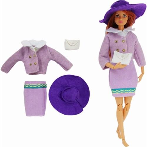 Retro Lady Purple Suit Outfit Set for 1/6 30cm Barbie BJD FR Doll Clothes Accessories Play House Dressing Up Girl Toys Gift