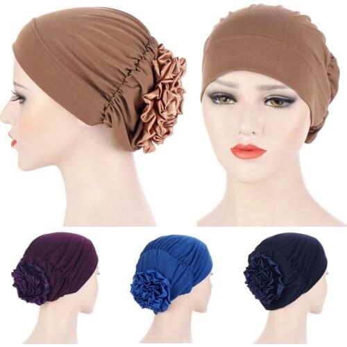 Womens Muslim Hats Stretch Turban Large Flower Hat Chemo Hair Loss Head Scarf Wrap hijab scarf beanie turban headscarf Caps New