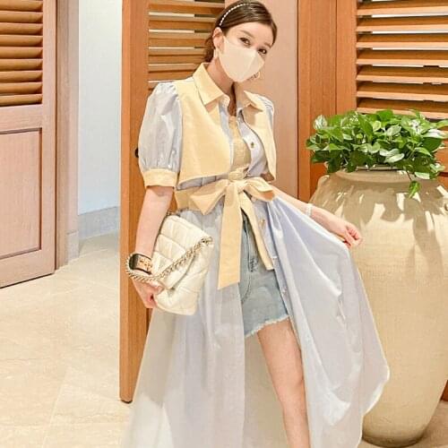Sexy Puff Sleeve Women dresses Vintage Button Sashes Shirt dress Casual Striped Patchwork Streetwear Summer Vestido