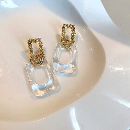 2021 New Arrival Irregular Transparent Resin Square Dangle Earrings for Women Simple Fashion Geometric Dangle Earrings Jewelry