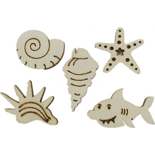 50pcs Marine Animals Wood Slice Starfish Shark Undersea Baby Shower DIY Scrapbooking Craft Handmade Accessories Decoration