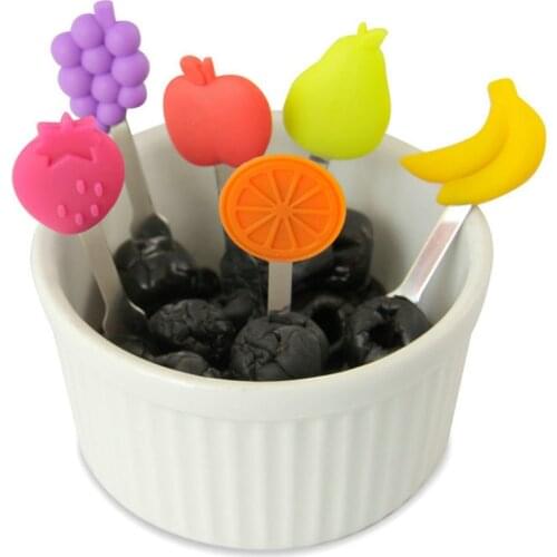 6 PCS A Set Cute Mini Animal Cartoon Forks Stainless Steel Fruit Picks Dessert Coffee Ceramic Handle Party Supplies For Kids