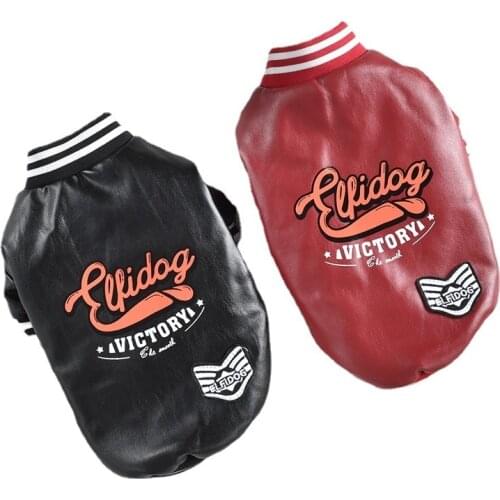 Akita dog Small Medium Pet Coat Leather PU Uniform Red Black Autumn Winter Cat Clothes Wholesale Shop Supply XXXL Baseball Suit