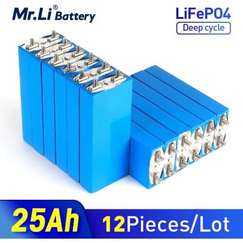 Mr.Li 12pcs 3.2V 25Ah LiFePO4 battery cell 25000mAh Lithium iron phosphate deep cycles for Diy 12V 24V 36V 48V golf trolley