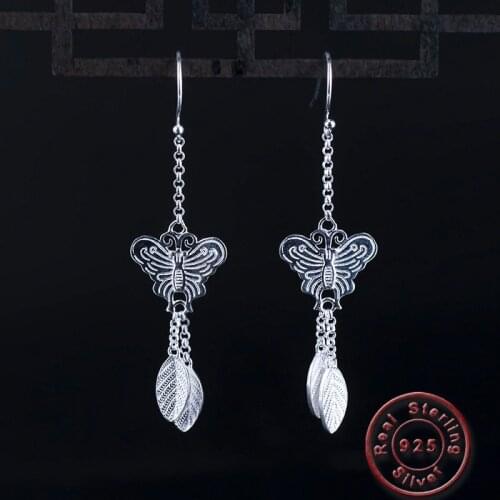 Amxiu Vintage 925 Sterling Silver Jewelry Handmade Butterfly Earrings For Women Girls Ear Piercings Birthday Party Accessories