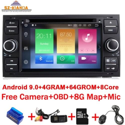 4G+64G 8 Core 7" 2din Android 9.0 Car DVD Player for Ford Focus Kuga Transit Fusion GALAXY 4G Wifi Bluetooth Free map OBD