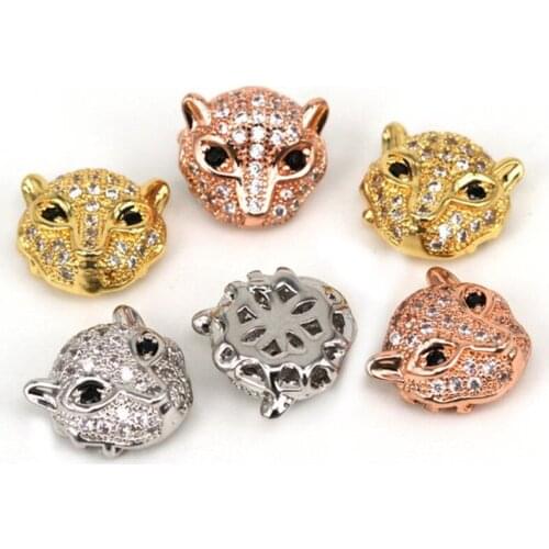 Leopard Head Bead Gold Cheetah BeadsCZ Micro Pave Beads Animal Beads DIY Jewelry Bracelet Hand Chain Necklace Anklet