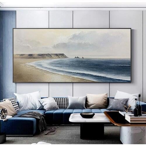 Pure hand-painted beach seascape canvas painting on the wall poster art, and to bed bedroom wall decoration printing natural lan