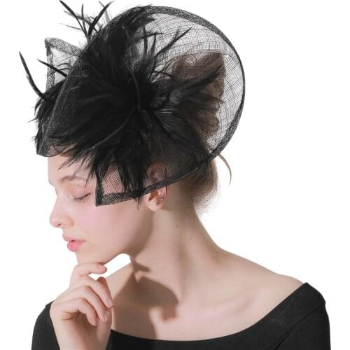 Elegant Ladies Fancy Feather Hair Chapeau Caps Hair Fascinator Hat On Hair Clips Women Derby Cocktail Accessories Wedding Race