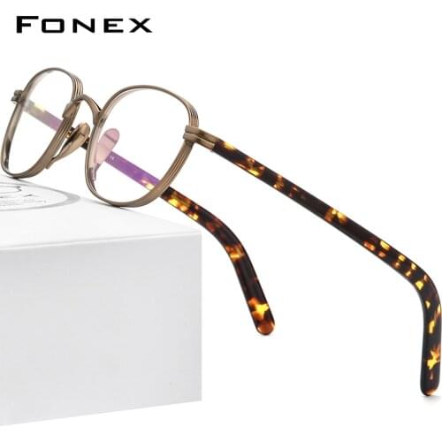 FONEX Pure Titanium Glasses Frame Men Retro Square Prescription Eyeglasses Women 2021 New Vintage Myopia Optical Eyewear F85653