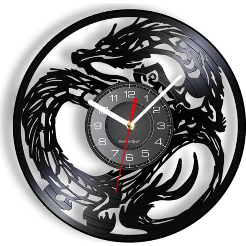 Yin Yang Dragon Art Ancient Mythical Animal Wall Clock Chinese Fantasy Monster Vinyl Record Wall Clock Home Decor Clock Gift