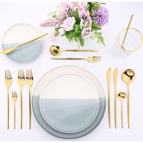 JANKNG 24Pcs Western Cutlery Set Gold Tableware Set Stainless Steel Dinnerware Black Spoon Fork Knife Dinner Set Flatware Set