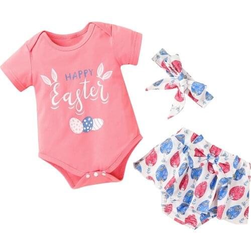 Lioraitiin 0-18M Newborn Infant Baby Girl 3Pcs Summer Fashion Clothing Set Short Sleeve Pink Romper Top Shorts Headband Outfit