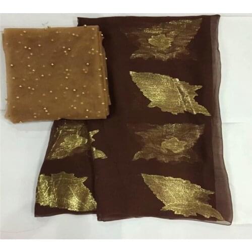 LX!New High Quality African Metal Silk Fabric 5 Yards+ 2 Yards Chiffon African Silk Fabric For Ladies Party Clothing! F31309