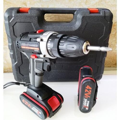 42V Electric Drill Cordless Drill Electric Screwdriver 2 Battery Drill Home DIY Station Multifuctional Electric