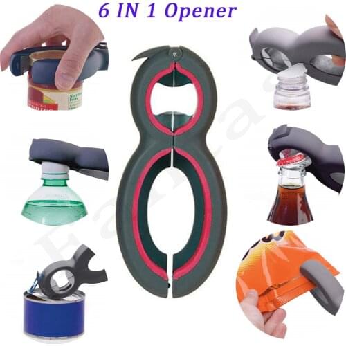 Multi-Function 6 In 1 Bottle Opener Plastic Simple Bottle Opener Kitchen Gadget Gripper Can Wine Beer Lid Twist Off Wine Opener