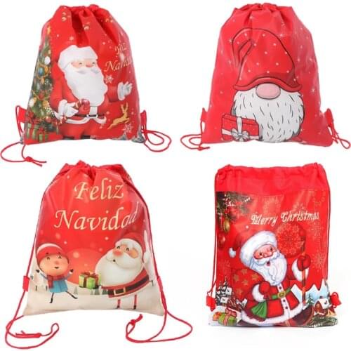 Cartoon Drawstring Bag Santa Claus Theme Bundle Rucksack For Kid Christmas Travel School Bag Gift Decoration Drawstring Gift Bag