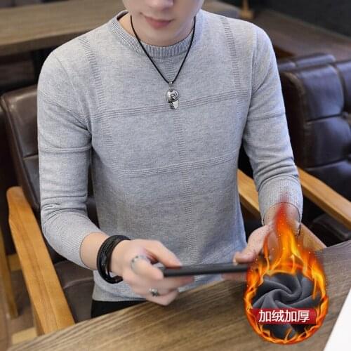 Winter Long Sleeve Fleece Men Sweeter Beige White Grey Black Burgundy Pullovers O-Neck Casual Solid Fashion Mens Sweaters