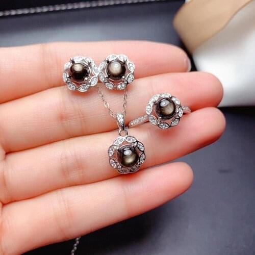 Natural And Real Sapphire Set 925 Sterling Silver 1pc Sapphire Ring,2pcs Sapphire Earring,1pc Sapphire Pendant For Anniversary