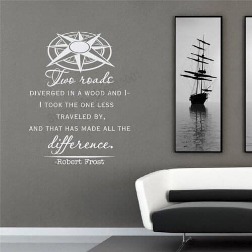 Wall Art Sticker Inspirational Quotes by Robert Frost Two Roads Diverged Wall Decoration Vinyl Removeable Ornament Mural LY404