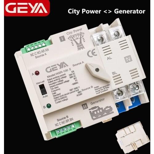 NEW GEYA W2R ATS 2P Automatic Transfer Switch Uninterrupted Power Controller Selector Switches 63A 100A 110V 220V Wire Gift