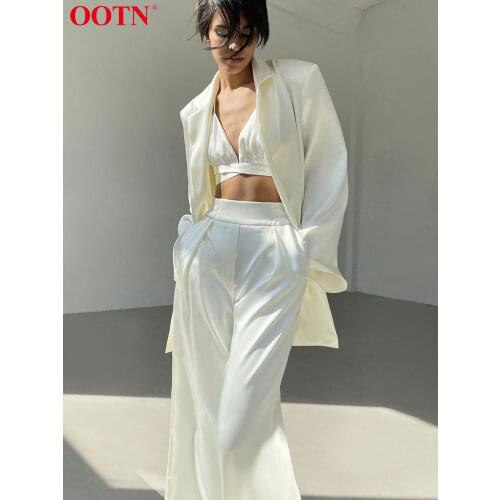 OOTN Y2k Sexy Two Piece Set Women Satin Coat Top With Pants Suit 2021 Fashion Chic Autumn Streetwear Female 2 Piece Sets Pink