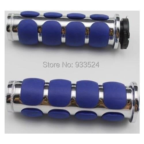 Pair Motorcycle 1" 25mm Handlebar Hand Grips For Honda Rebel VLX VL 400 800 VT Blue And Chrome