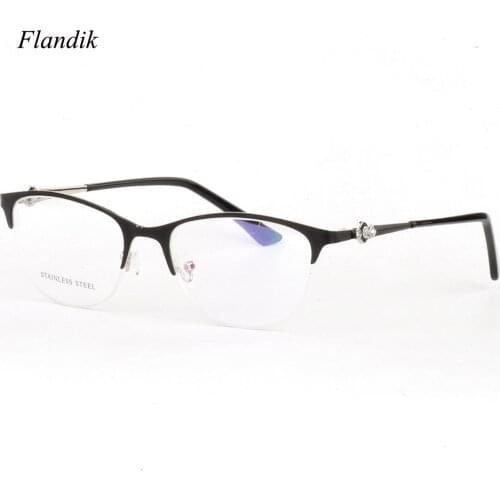 Semi-Frame Women Optical Metal Glasses stainless Steel Half Frame Eyeglasses Prescription Myopia Presbyopia Spectacles Frame