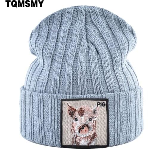 Casual Winter hats for men Embroidered Pig Beanies women Outdoor skiing Bonnet Hip Hop Cap Gorras Thick warm Solid color caps