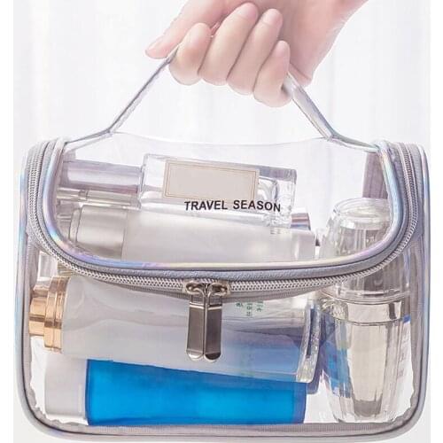 Cosmetic Bag Transparent Pvc Bath Storage Women Travel Toiletry Makeup Zippered Storage Pouch Wash Waterproof Clear Organizers