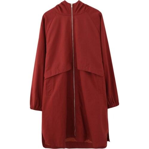 Plus Size Cardigan Windbreaker Female Outerwear Hooded Mid-Length Trench Coat Womens 2021 New Autumn Winter Korean