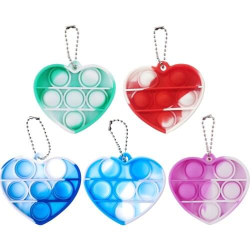 Silicone Heart Shape Keychain Push Bubble Sensory Fidget Toys Autism Stress Reliever Funny Focus Training Toys for Adult Child