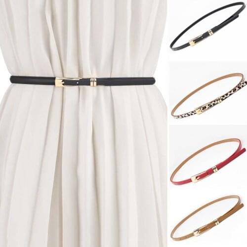 Thin Women Belt Leopard Candy Color Waist Belts Square Metal Pin Buckle Waistband Female PU Leather Straps Adjustable Skinny
