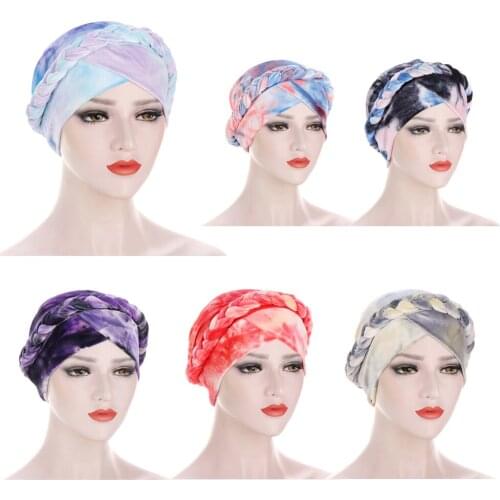 African Style Tie-Dye Printing Turban Hijabs Scarf for Women Muslim Cancer Chemo Arab Head Wrap New Braided Bandanas Headwear