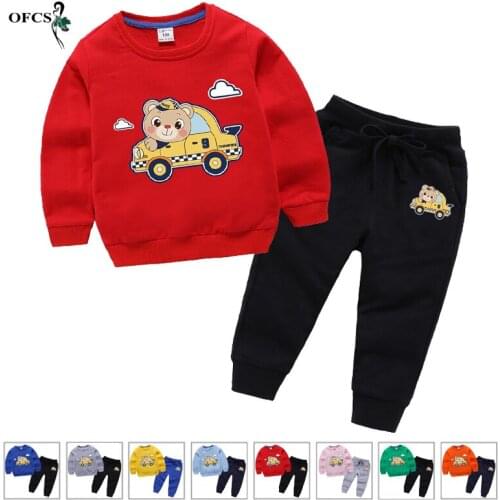 Spring Boys Clothes New Childrens Clothing Girls Autumn Suit Long-sleeved Cartoon Fleece +Sports Trousers(Pants) 2Pcs Sets