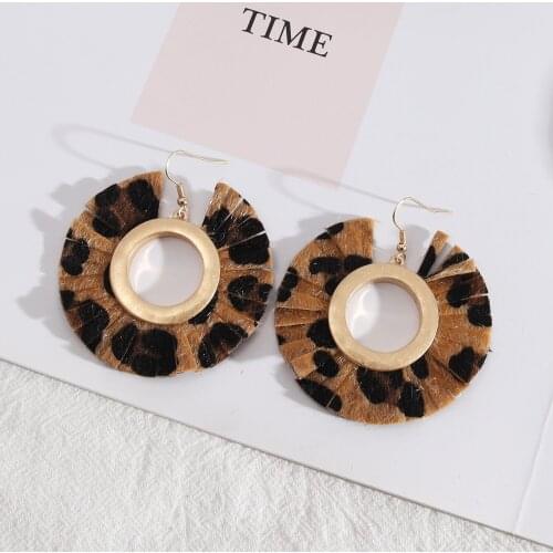 Circle Round Shape Leather Snakeskin Leopard Print Earrings Fashion Exaggerated Street Popular Dangle Earings Brand Jewelry