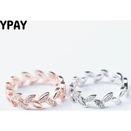 YPAY Solid 925 Sterling Silver Ring Leaves Shape OL Accessories Jewelry Rings For Women Fine Jewelry Christmas Gifts YMR143