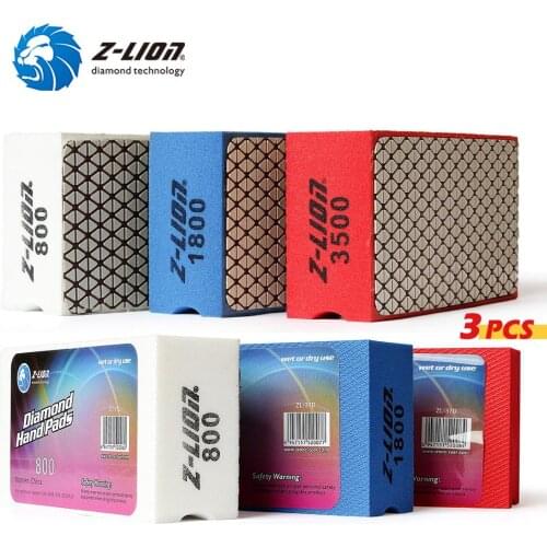Z-LION 3pcs Diamond Hand Polishing Pads For Glass Tile Ceramic Stone Surface Grinding Cleaning 800/1500/3500 Grit Polish Block