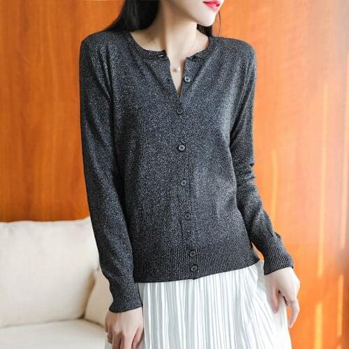 Hot Sale Women Jackets Cardigans 100% Australian Wool Knitting Sweaters 3Colors Bright Silk O-Neck Women Sweaters