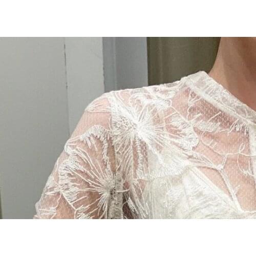 Lace Mesh Dress Womens Flower Embroidery O-neck Two Pieces Set Long Sleeve Sashes 2021 Spring Summer Female Mini Dresses